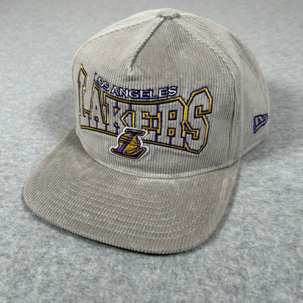 New Era Los Angeles Lakers Hat One Size Gray 9Fifty Golfer Corduroy SnapBack NEW